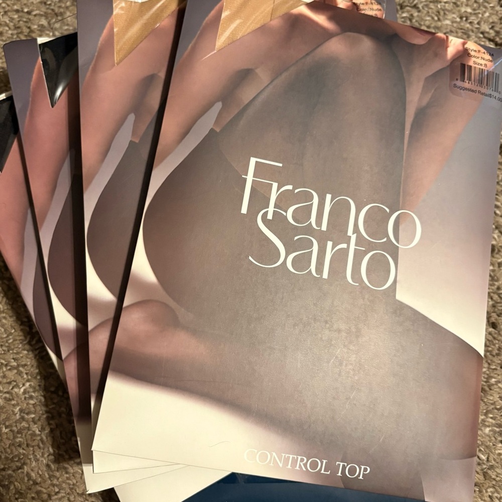 NWT: Bundle of 4!! Franco Sarto 2 Black and 2 Nude Control Top Pantyhose Size B